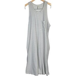 MTS Black White Stripe Tank Midi Dress With Pocket Made in USA Size L